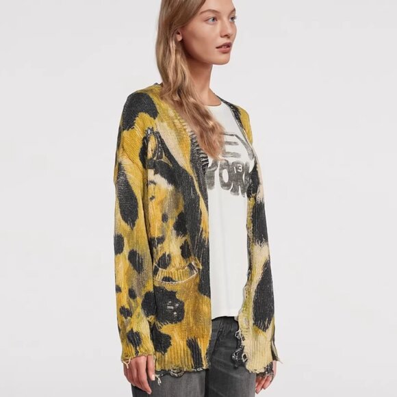 R13 Oversized Sweater Cardigan In Leopard - Picture 2 of 12